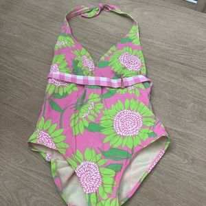 Lilly Pulitzer belted halter pink one piece swimsuit size 10